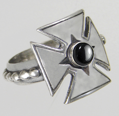 Sterling Silver Woman's Iron Cross Ring With Hematite Size 7